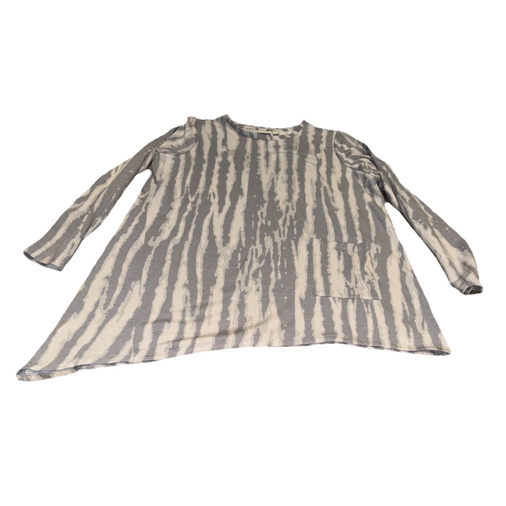 LOGO Lounge Lori Womens Sz 1X Sweat Shirt Pocket High Low Hem Gray‎ White